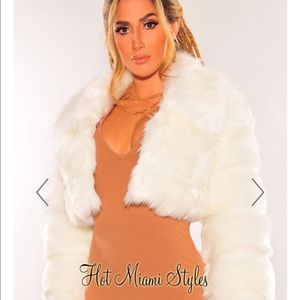 White Faux Fur Cropped Jacket